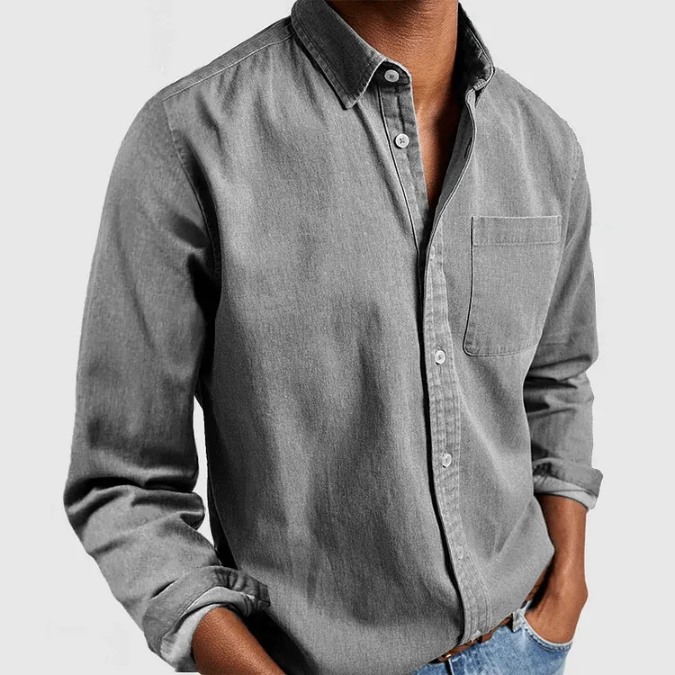 Men's Casual Long-Sleeve Notched Collar Shirt