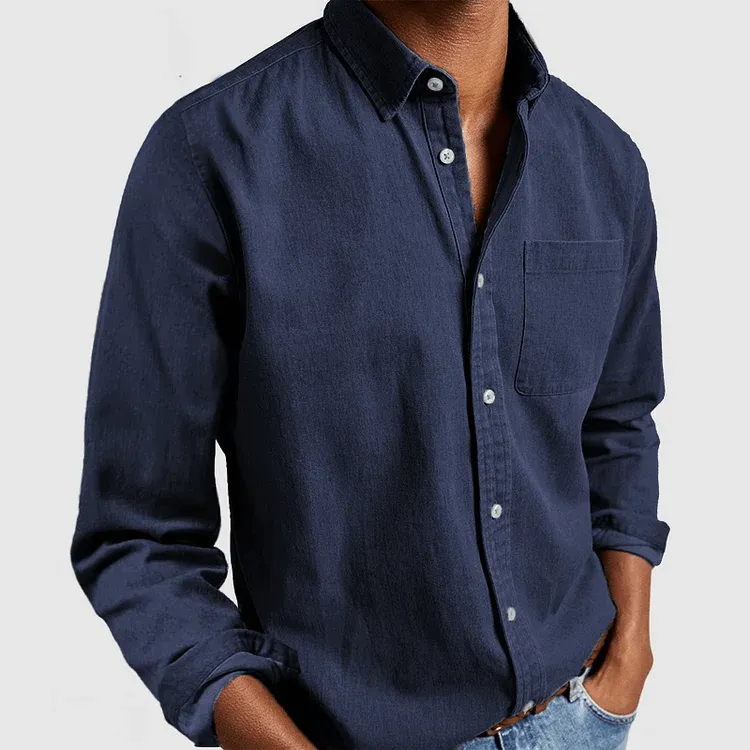 Men's Casual Long-Sleeve Notched Collar Shirt