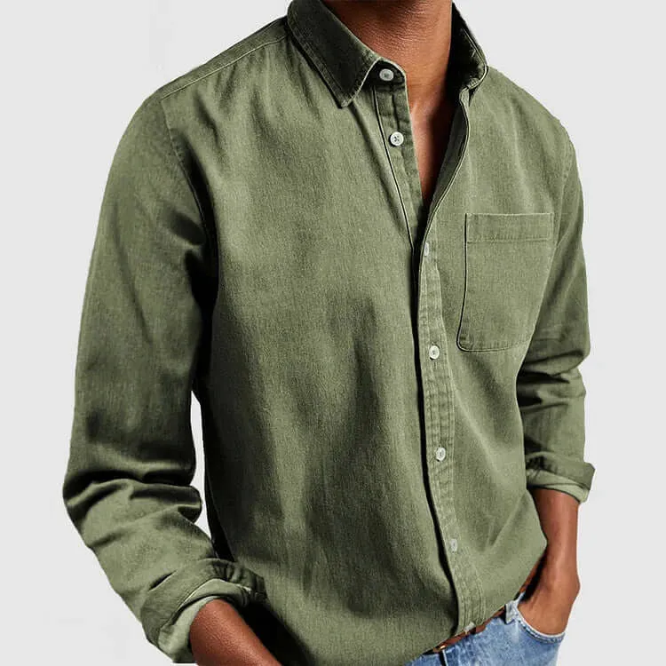 Men's Casual Long-Sleeve Notched Collar Shirt