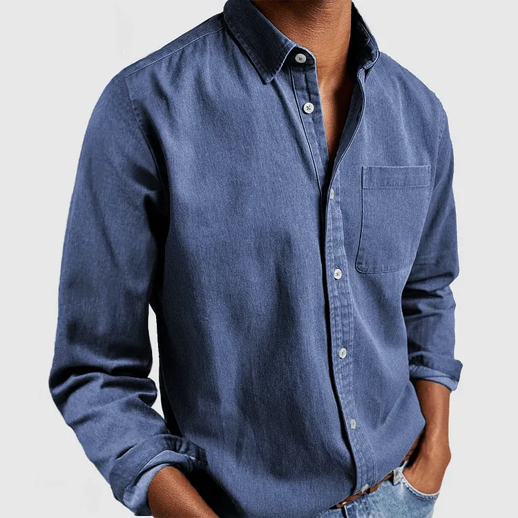 Men's Casual Long-Sleeve Notched Collar Shirt