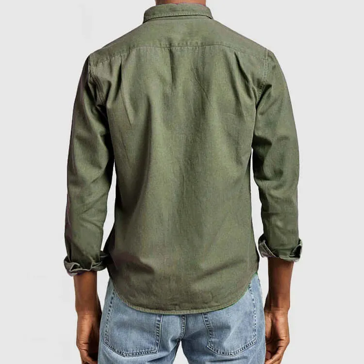 Men's Casual Long-Sleeve Notched Collar Shirt
