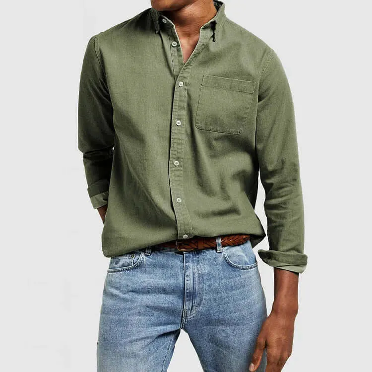 Men's Casual Long-Sleeve Notched Collar Shirt