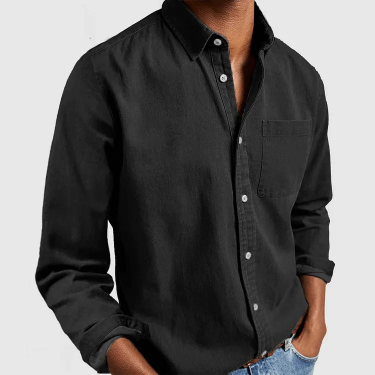 Men's Casual Long-Sleeve Notched Collar Shirt