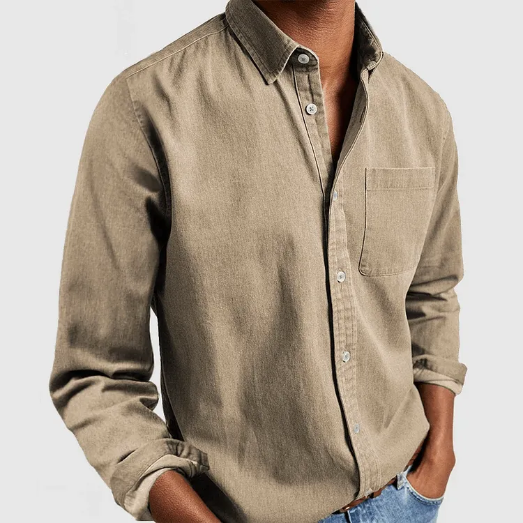Men's Casual Long-Sleeve Notched Collar Shirt