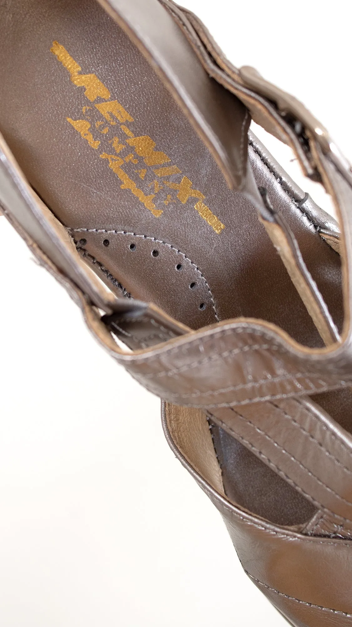 Modern RE-MIX "Meadow" Silver Leather Platform Wedges | size US 6