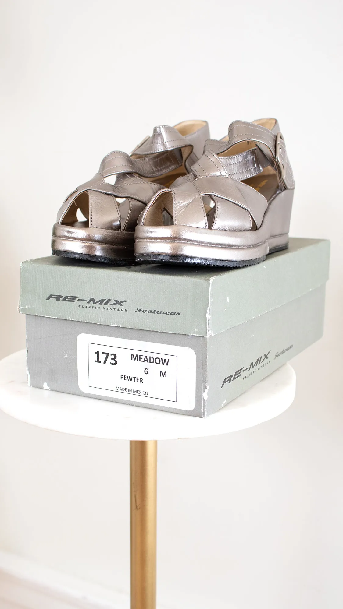 Modern RE-MIX "Meadow" Silver Leather Platform Wedges | size US 6