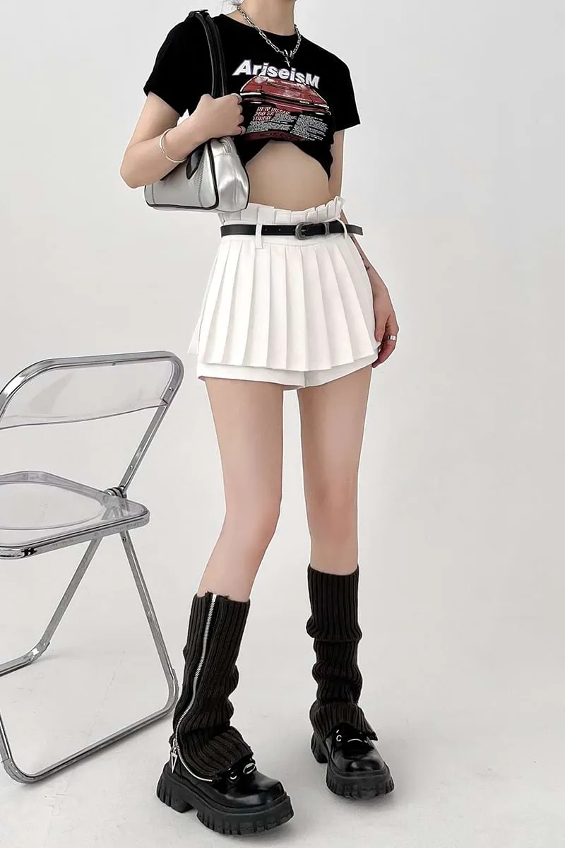 Pleated Skort Mini Skirt