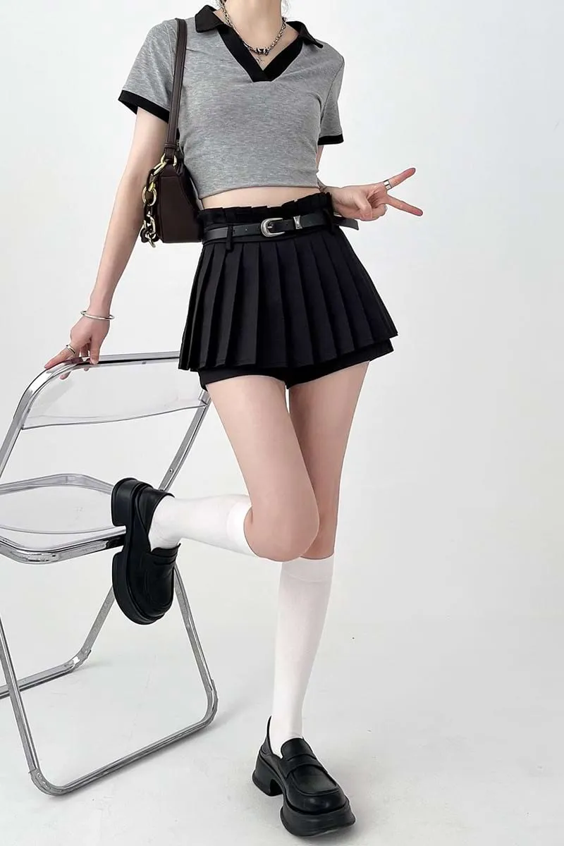 Pleated Skort Mini Skirt