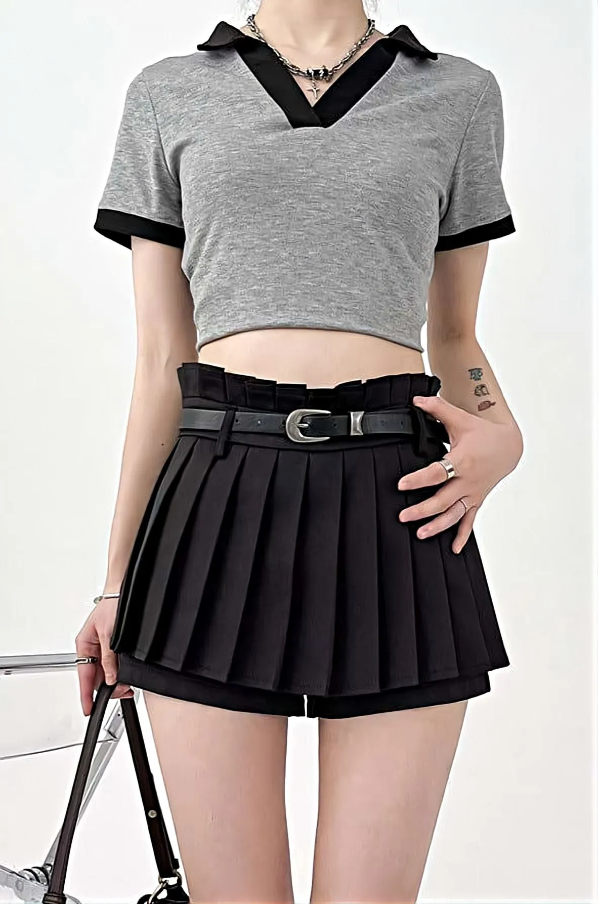 Pleated Skort Mini Skirt