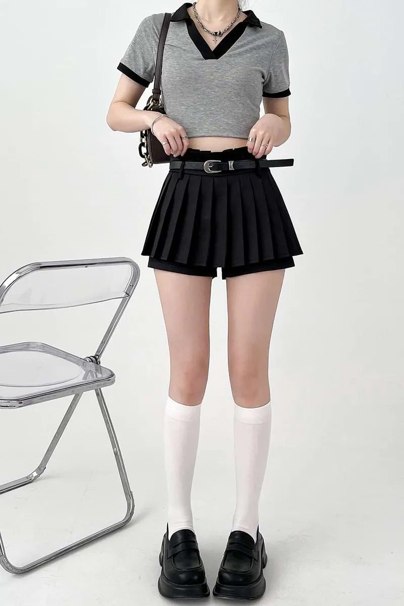 Pleated Skort Mini Skirt