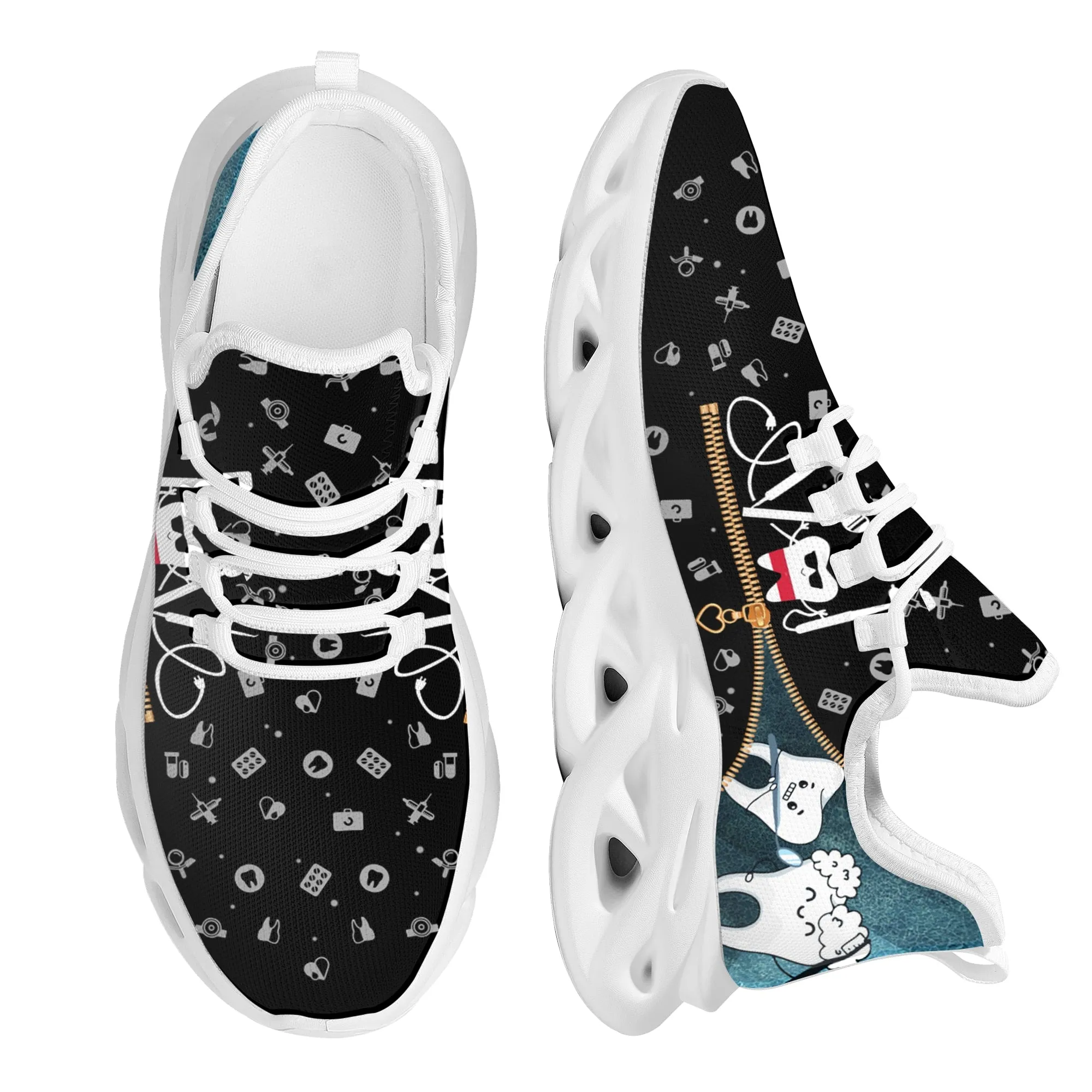 Women Flats Cartoon Dentist Tooth Pattern Casual Shoes Breathable Mesh Female Sneakers Zapatos Mujer